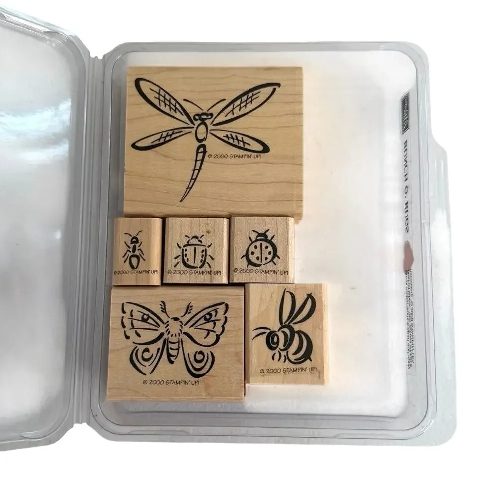 Stampin’ Up set of 6 wooden stamps bunch o' bugs collection
